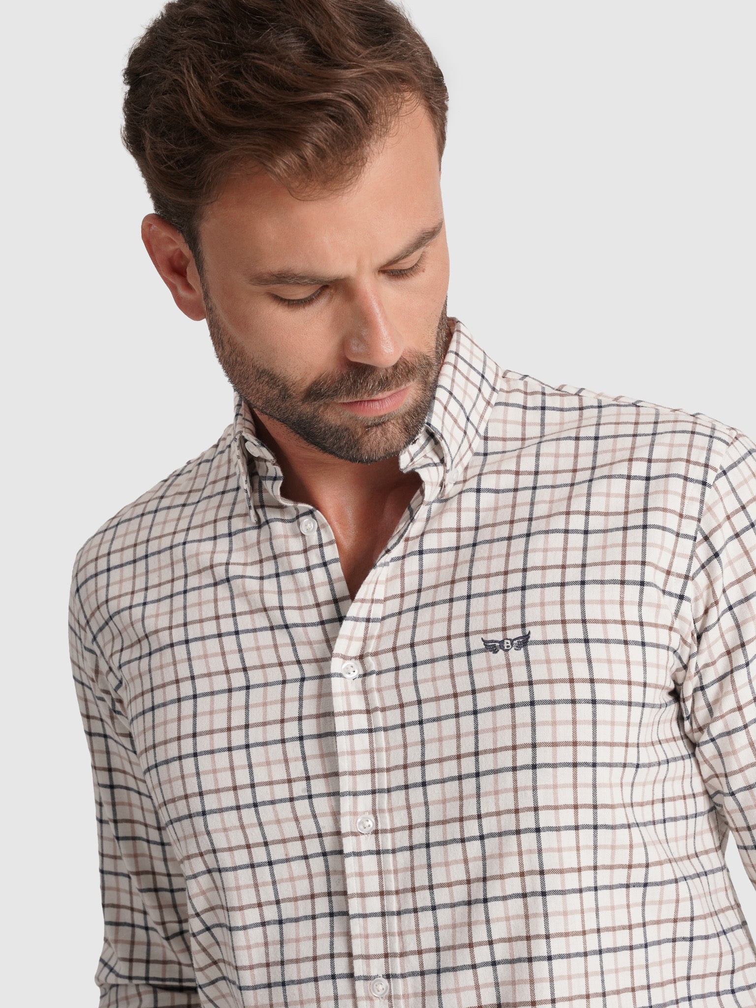 LONG SLEEVE BROWN FLANNEL SHIRT REGULAR FIT MR. BLUE