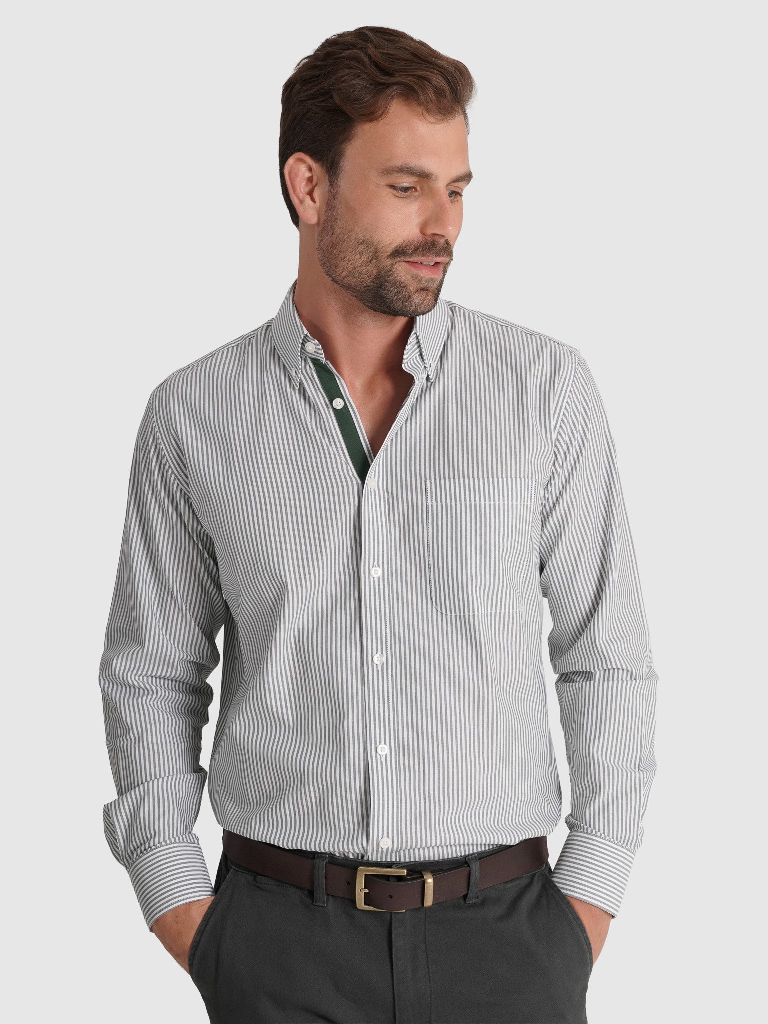 GREEN COTTON SHIRT LONG SLEEVE REGULAR FIT MR. BLUE