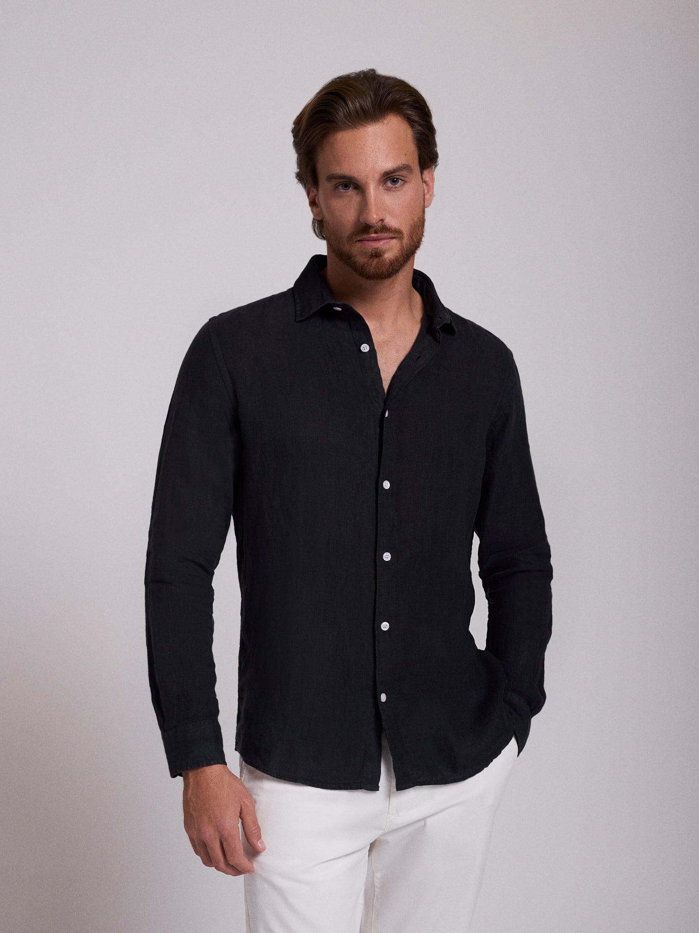 CAMISA LINHO CINZENTA MANGA COMPRIDA TAILORED FIT MARK BELLUCCI