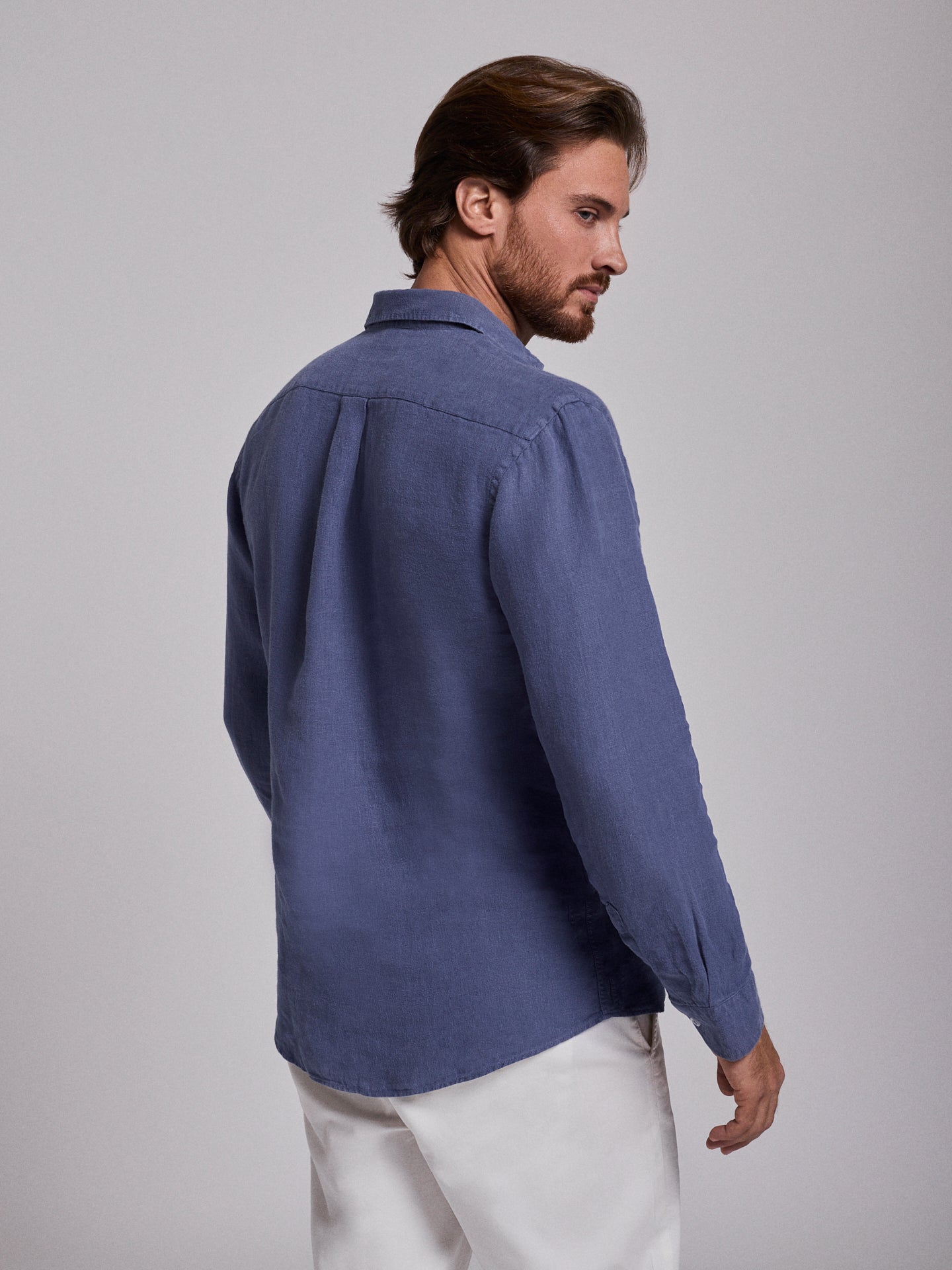 CAMISA LINHO AZUL MANGA COMPRIDA TAILORED FIT MARK BELLUCCI