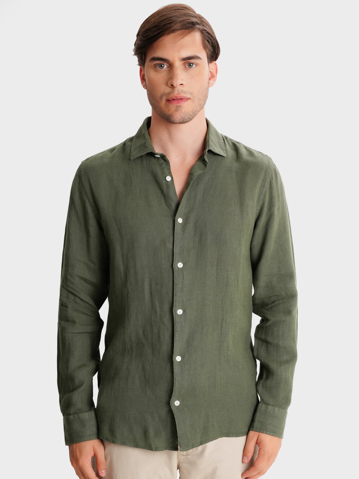 CAMISA LINO VERDE MANGA LARGA SASTRERÍA MARK BELLUCCI