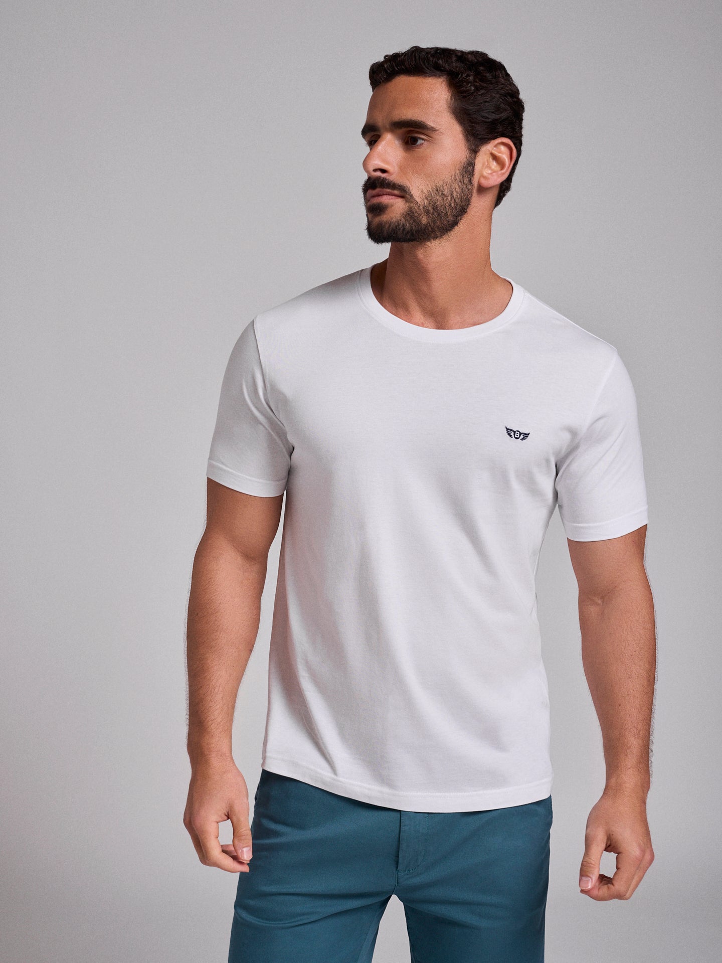 T-SHIRT ALGODÃO BRANCA MANGA CURTA REGULAR FIT MR. BLUE