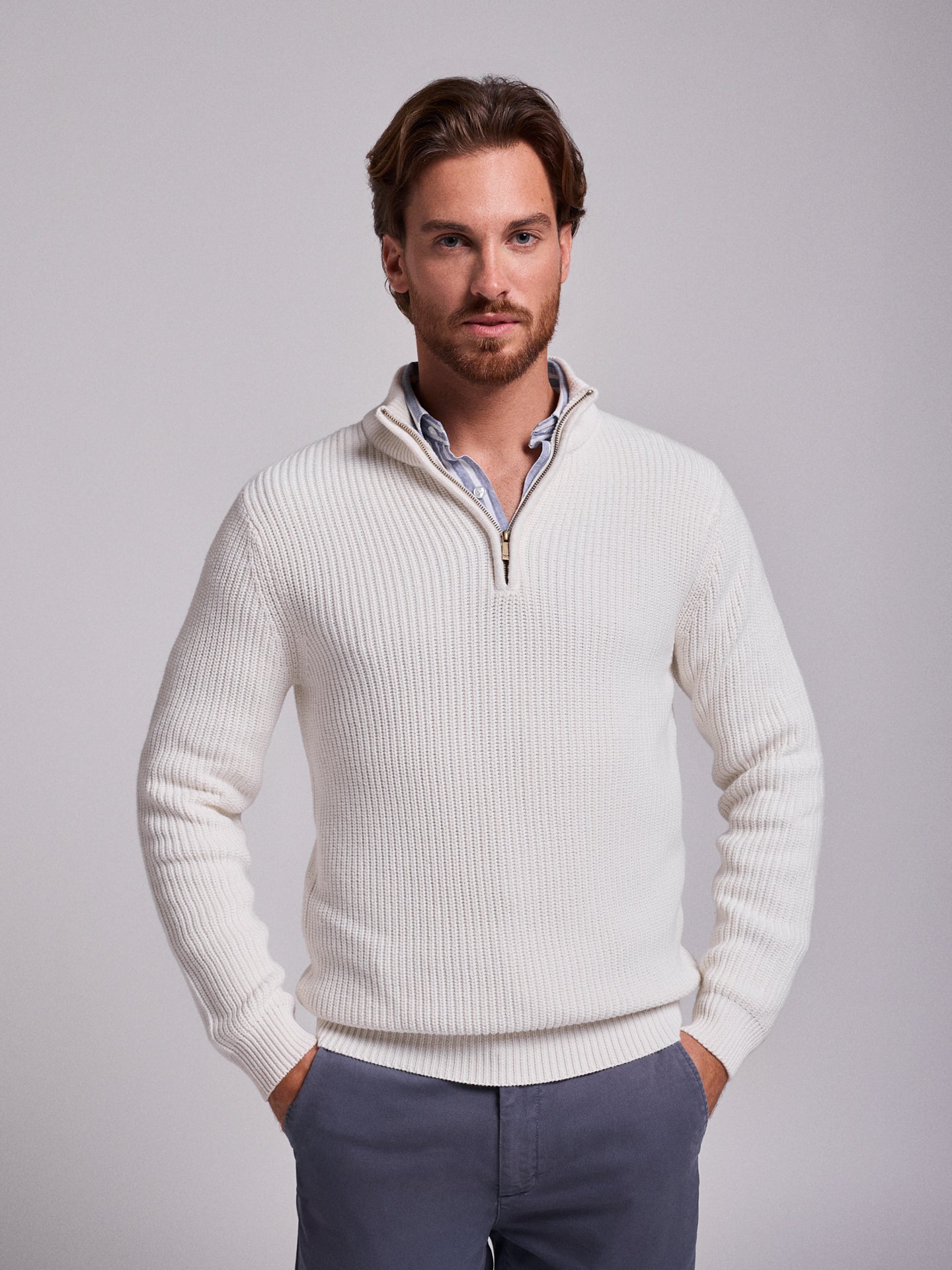PULLOVER ALGODÃO BRANCO MANGA COMPRIDA REGULAR FIT MR. BLUE