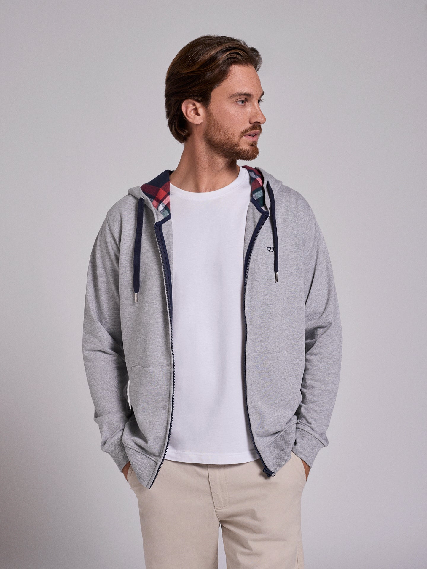 HOODIE ALGODÃO CINZENTO MANGA COMPRIDA REGULAR FIT MR. BLUE