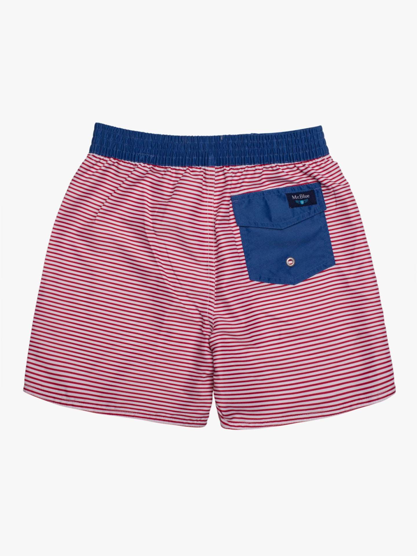 Calção banho surfista de criança com riscas vermelho e branco