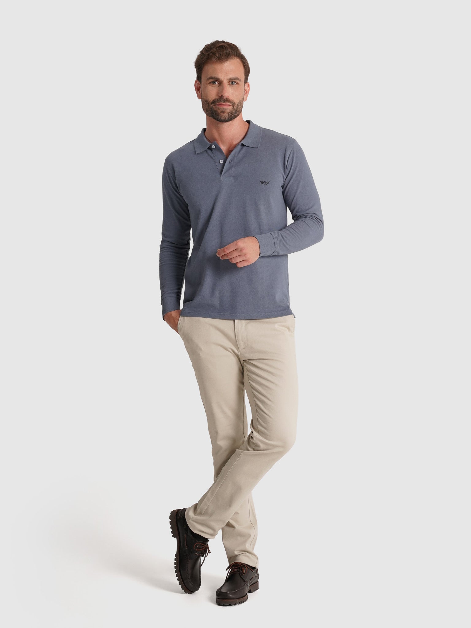BLUE COTTON POLO LONG SLEEVE REGULAR FIT MR. BLUE