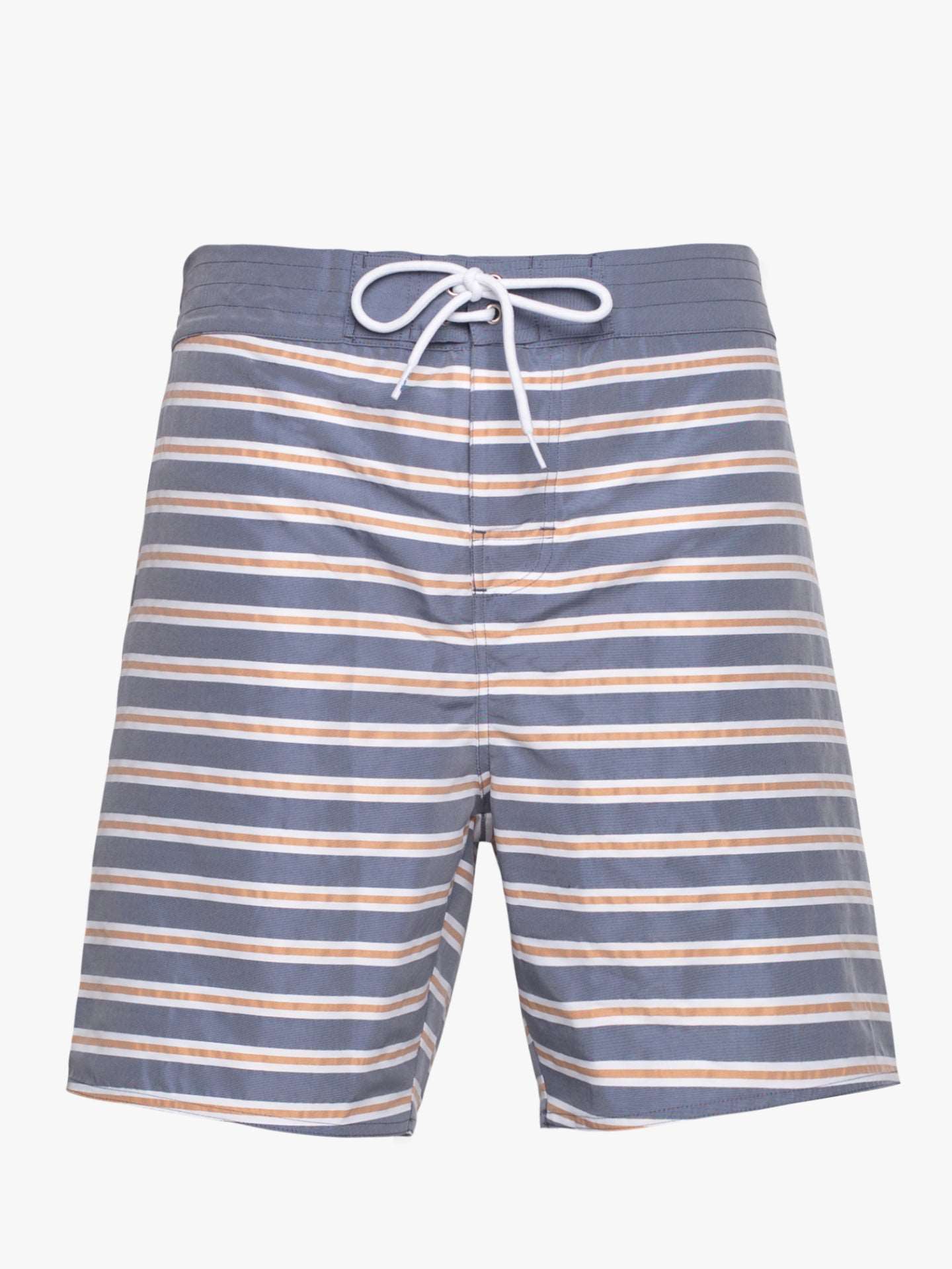 Calção de banho surfista com riscas finas cinzento e amarelo