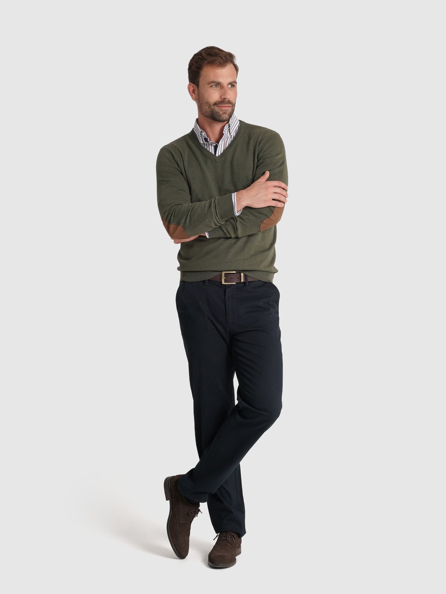 PULLOVER CAXEMIRA VERDE COM COTOVELEIRA REGULAR FIT MR. BLUE