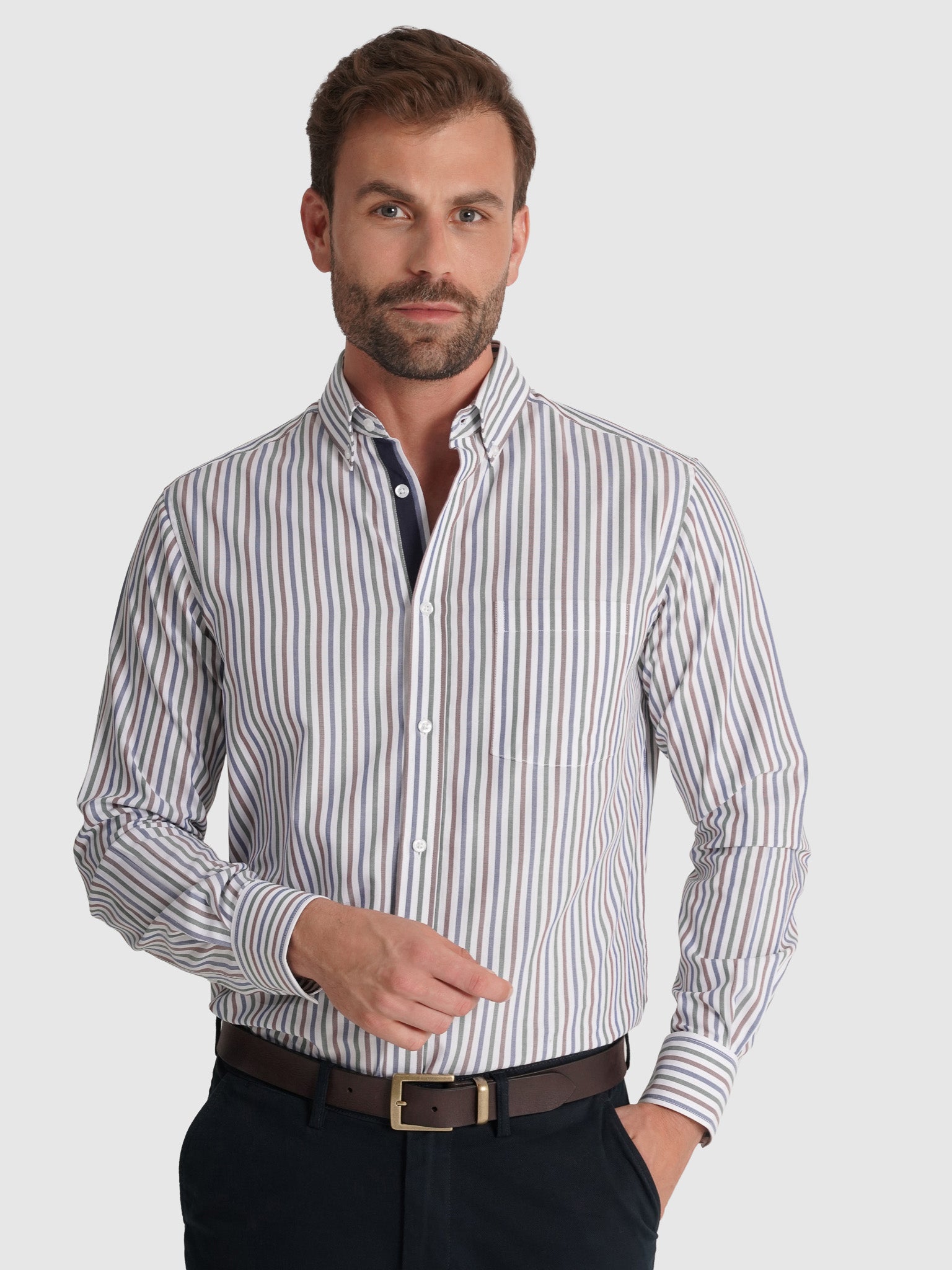 CAMISA ALGODÃO BRANCA MANGA COMPRIDA REGULAR FIT MR. BLUE