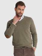 GREEN WOOL PULLOVER WITH REGULAR FIT MR ELBOW PADS. BLUE