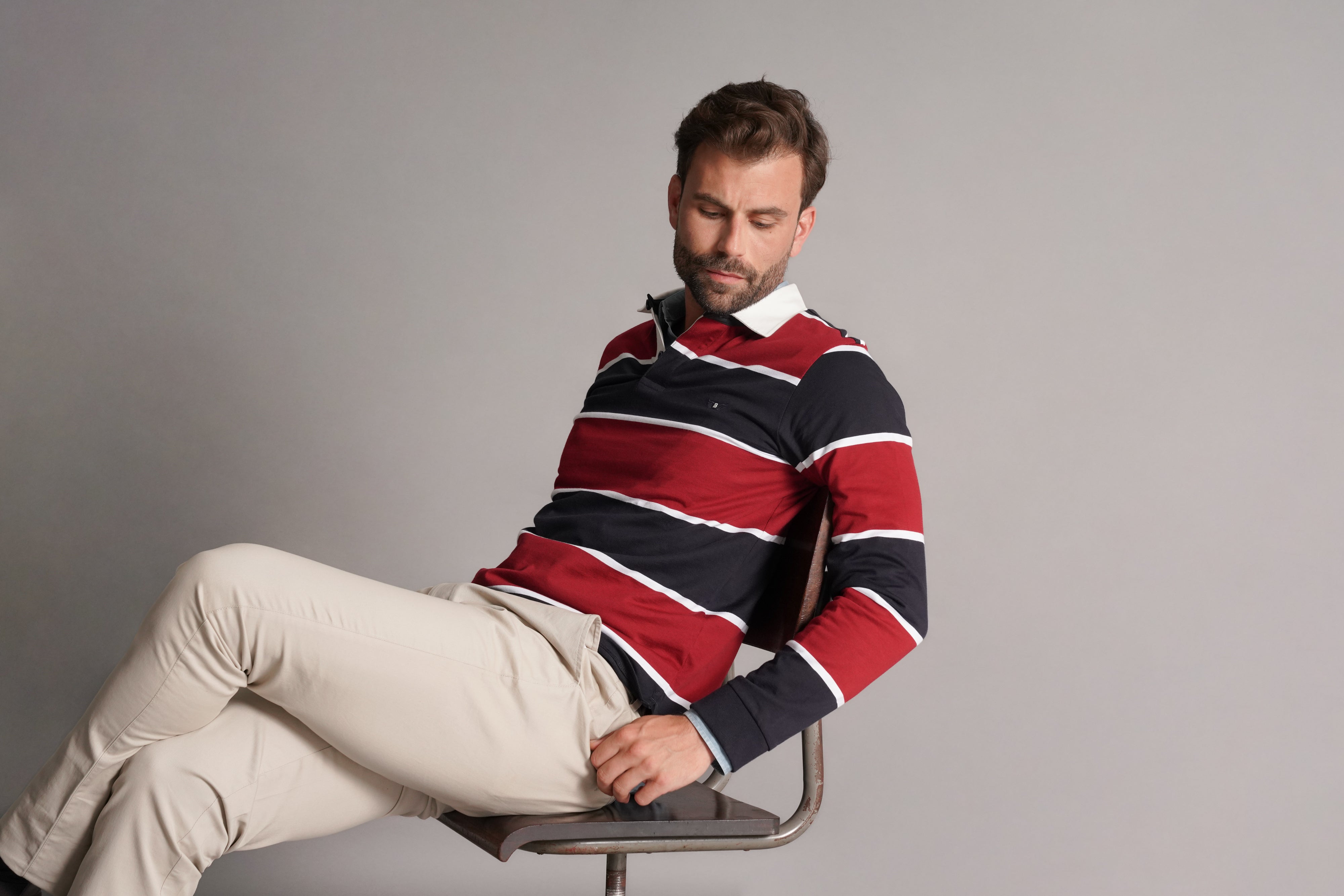 Nova coleção de homem Mr. Blue Outono Inverno AW25 – moda masculina elegante e moderna. Destaques em rugbies.