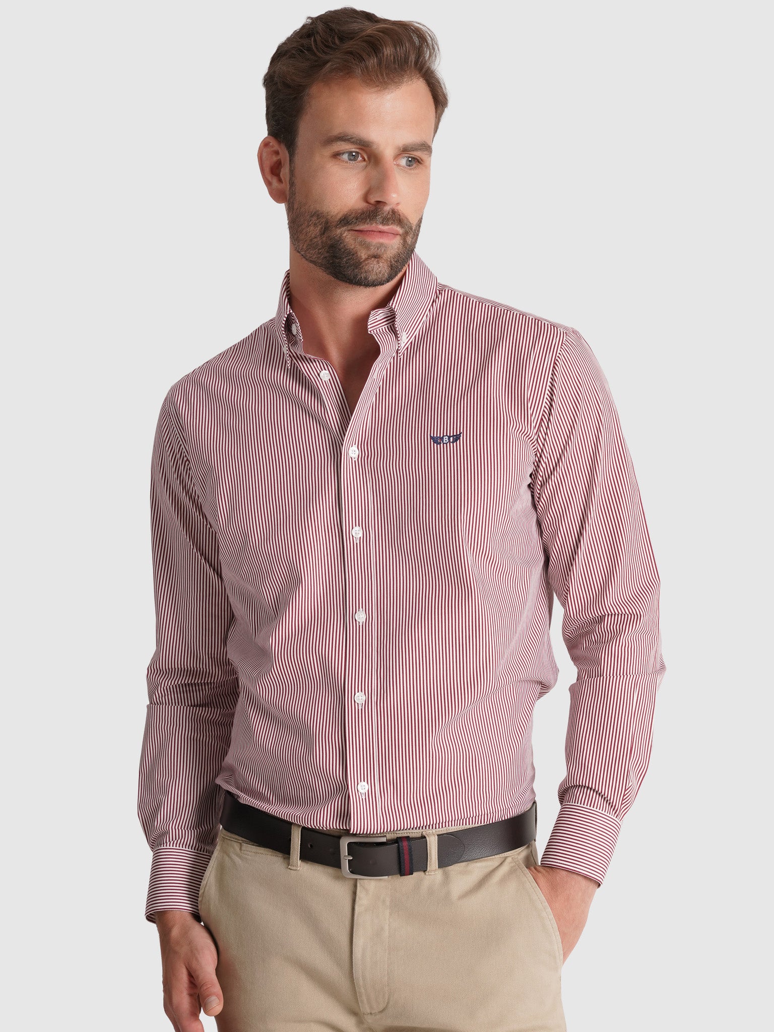 CAMISA ALGODÓN ROJA MANGA LARGA REGULAR FIT MR. AZUL