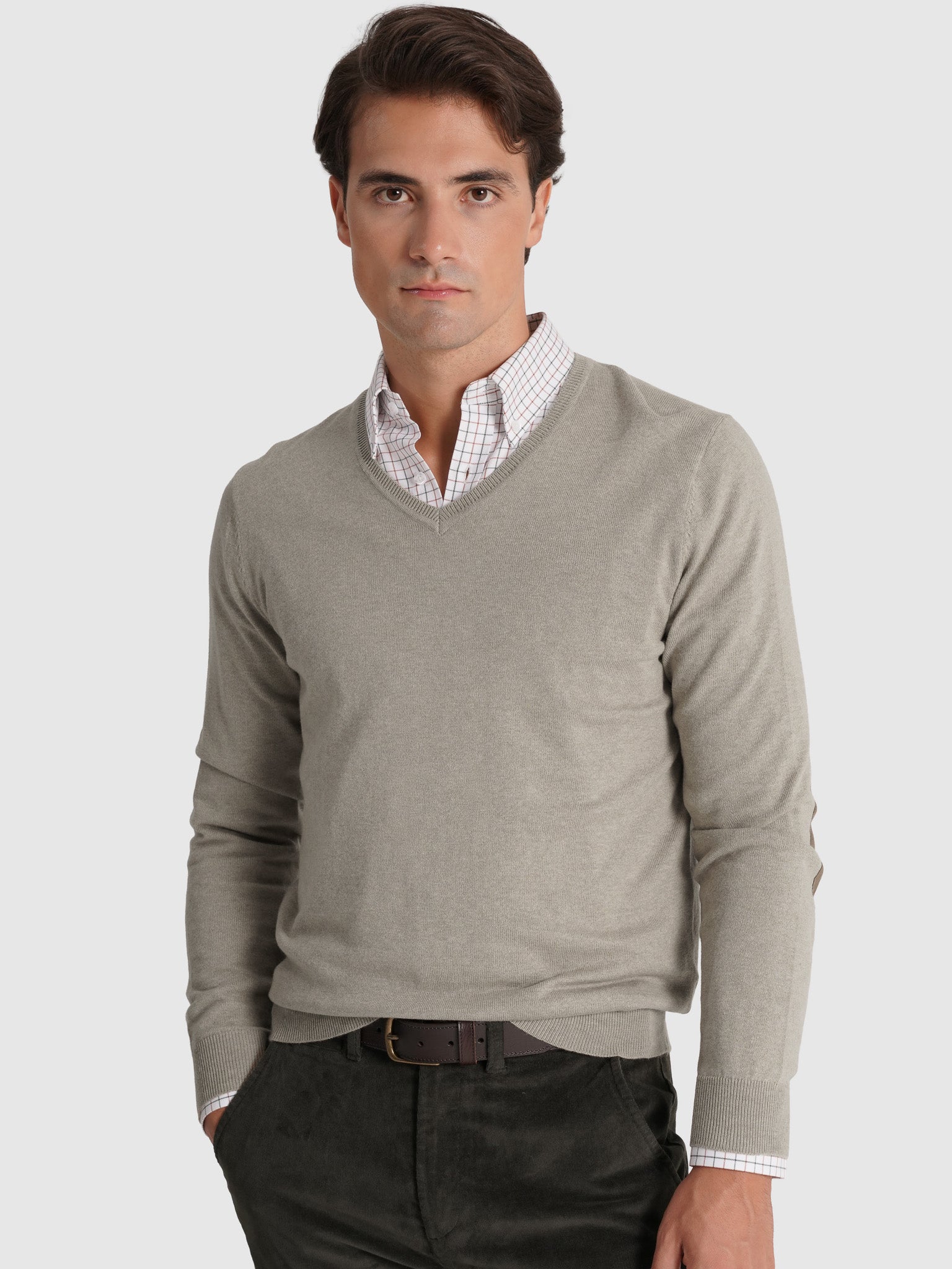 GREEN WOOL PULLOVER WITH REGULAR FIT MR ELBOW PADS. BLUE