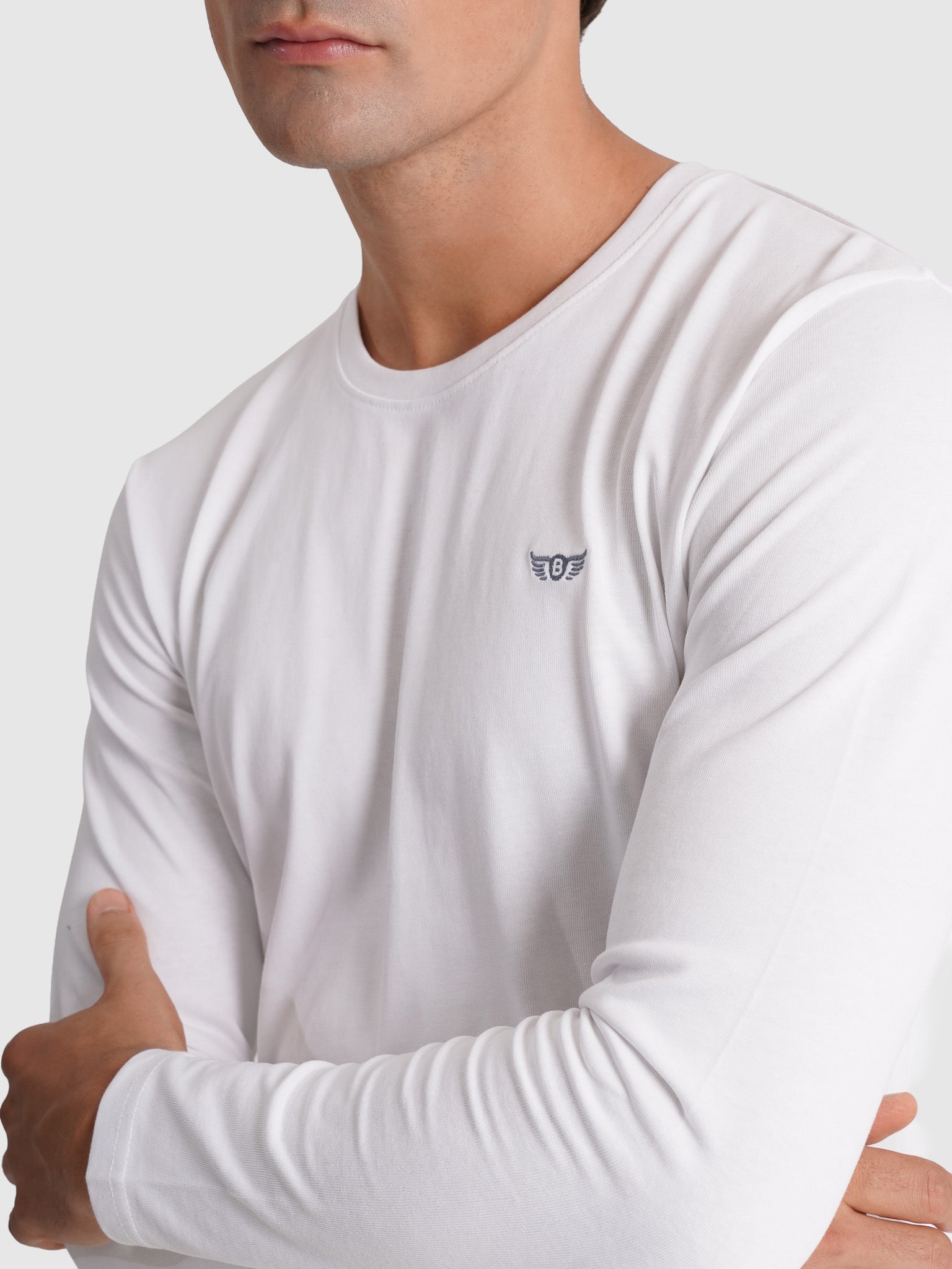 T-SHIRT ALGODÃO BRANCA MANGA COMPRIDA REGULAR FIT MR. BLUE