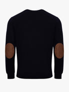 BLUE CASHMERE PULLOVER WITH REGULAR FIT MR ELBOW PADS. BLUE