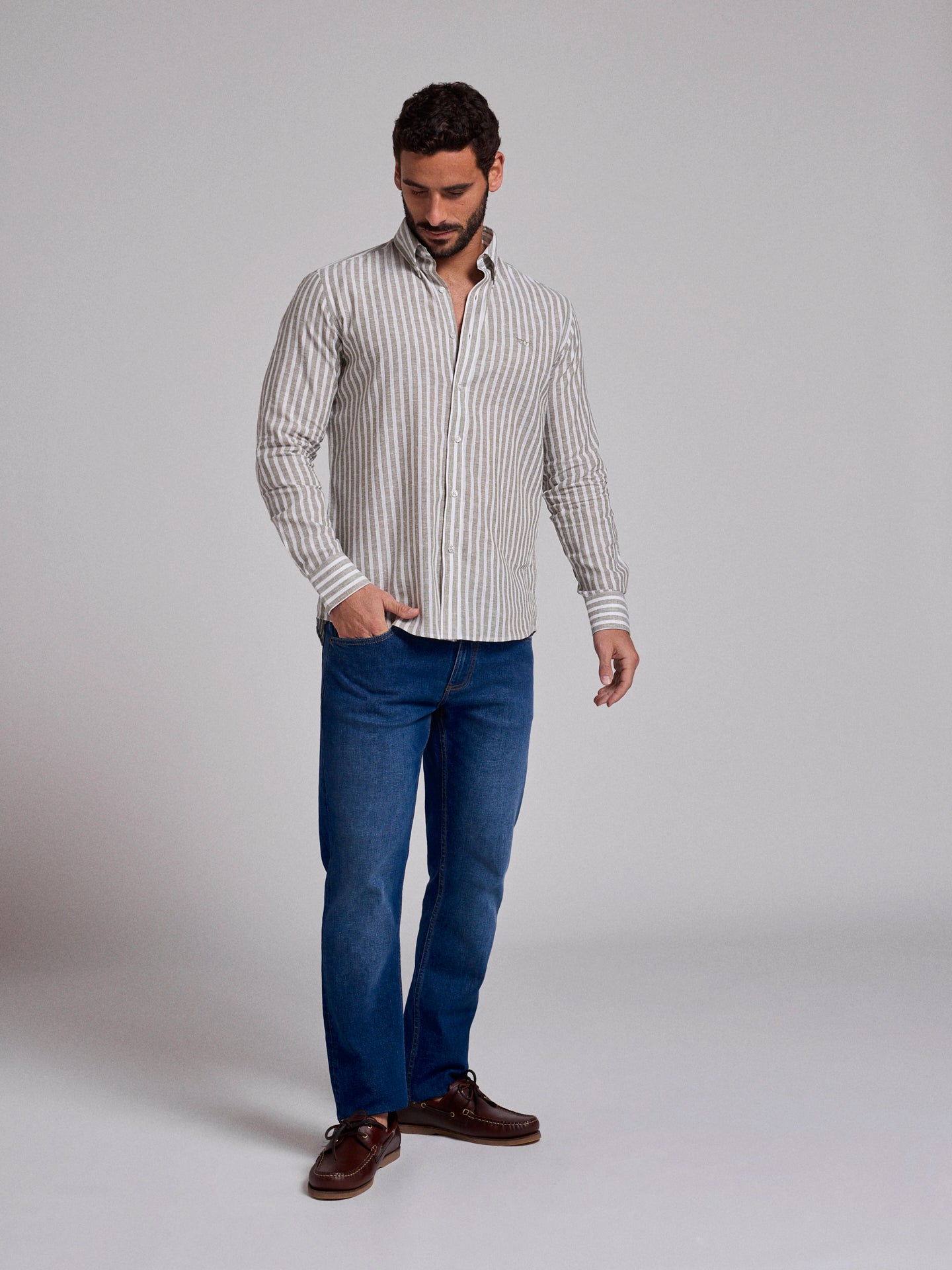 Camisa Linho Verde Manga Comprida Regular Fit Mr. Blue