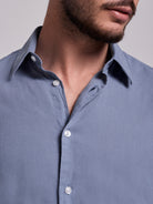Camisa Linho Azul Manga Comprida Slim Fit Mr. Blue