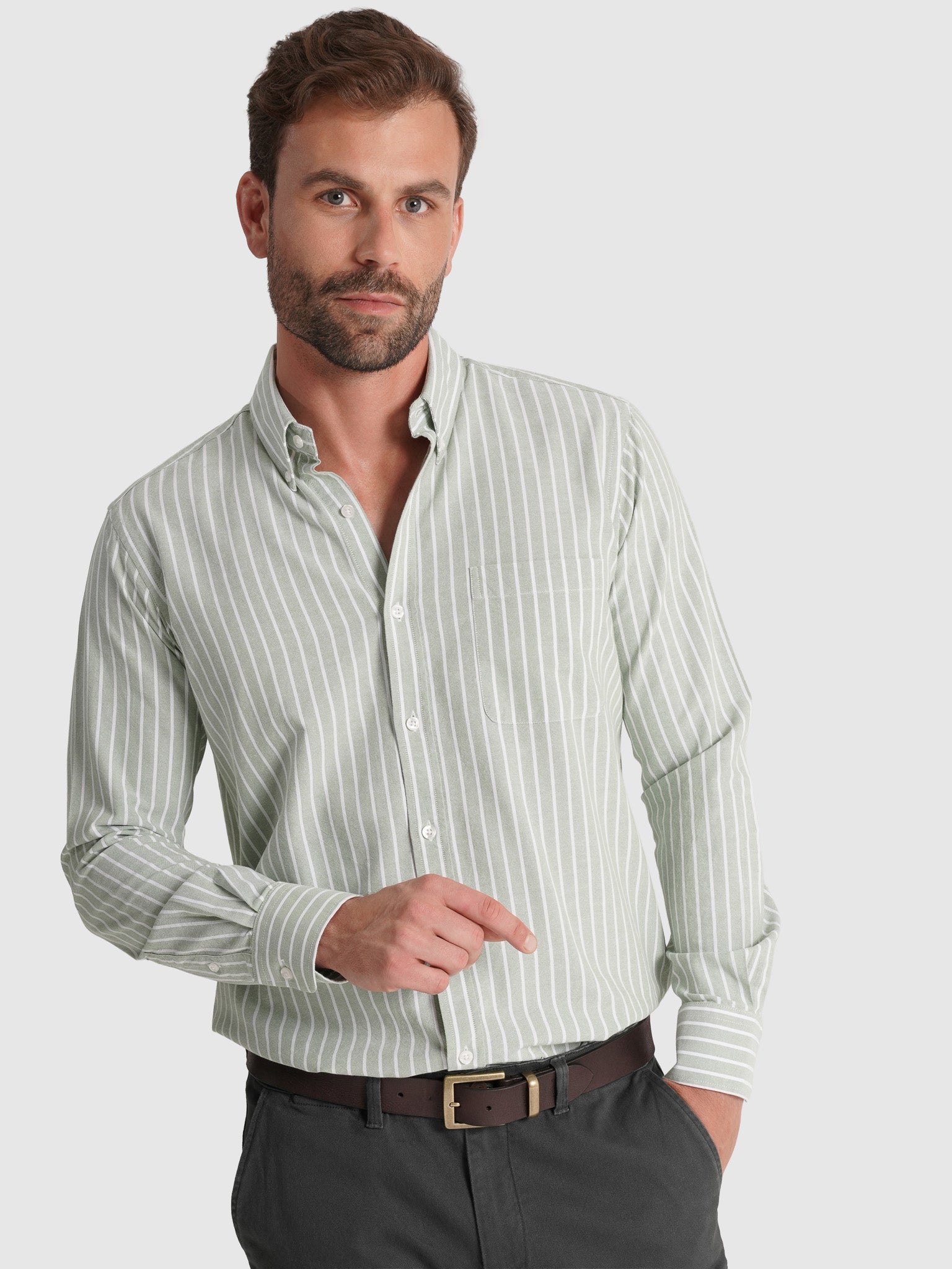 Camisa Algodão Verde Manga Comprida Regular Fit Mr. Blue