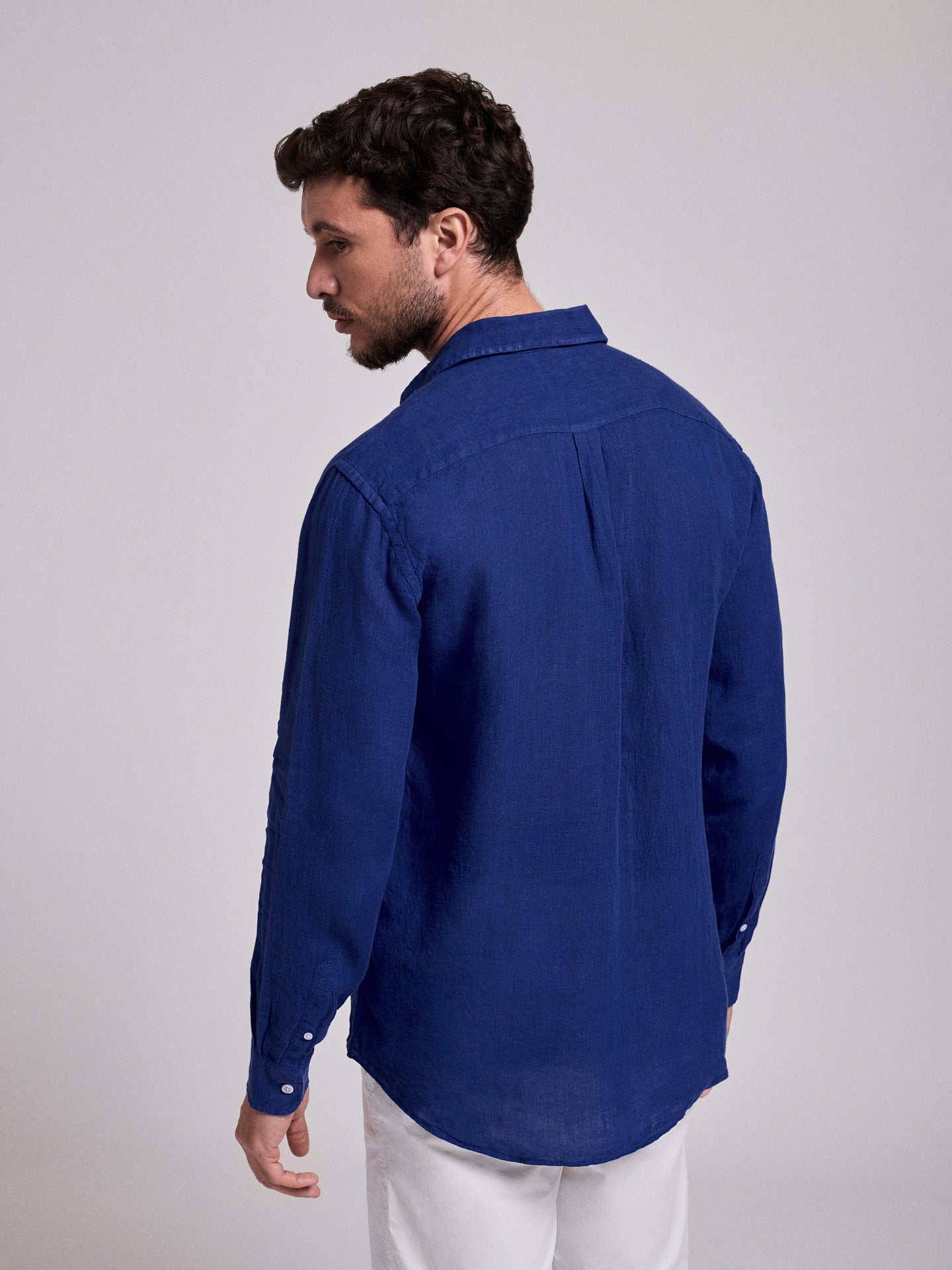 CAMISA LINHO AZUL MANGA COMPRIDA TAILORED FIT MARK BELLUCCI