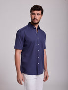 Camisa Algodão Azul Manga Curta Regular Fit Mr. Blue