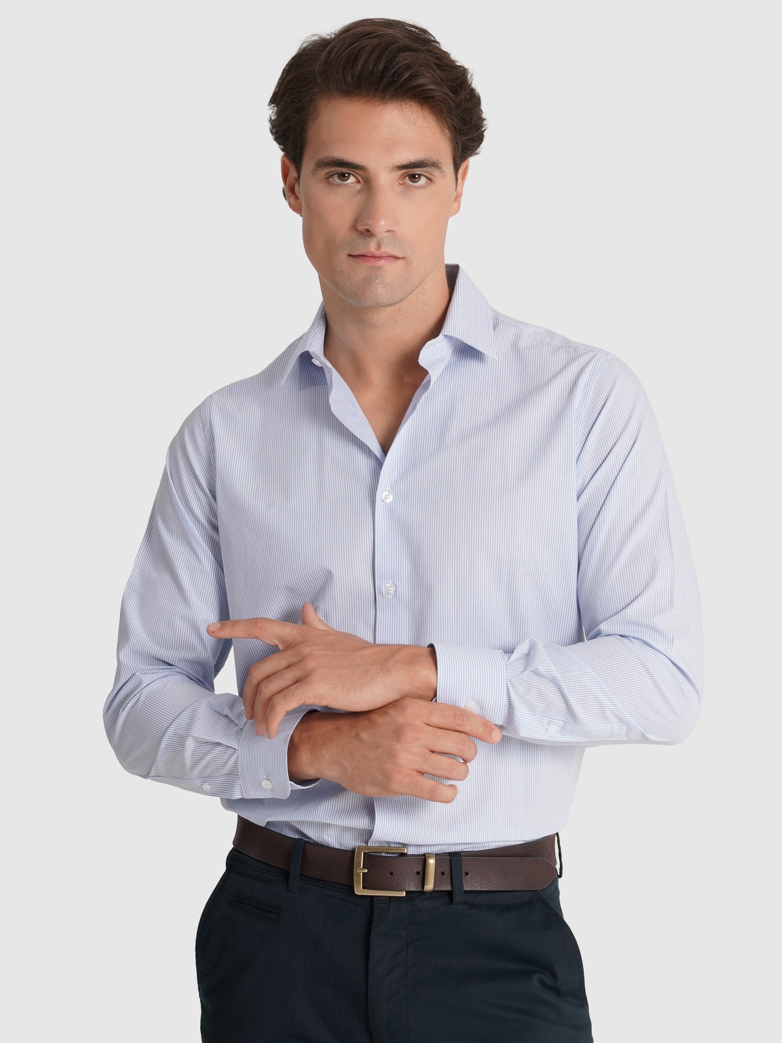 Camisa Algodão Azul Manga Comprida Slim Fit Mr. Blue