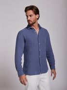 CAMISA LINHO AZUL MANGA COMPRIDA TAILORED FIT MARK BELLUCCI