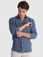 CAMISA LINHO AZUL MANGA COMPRIDA TAILORED FIT MARK BELLUCCI