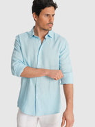 CAMISA LINHO TAILORED FIT AZUL LISA MARK BELLUCCI