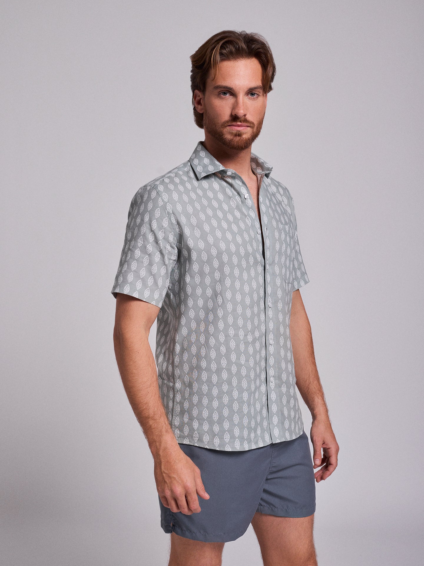 Camisa Linho Verde Manga Curta Regular Fit Mr. Blue