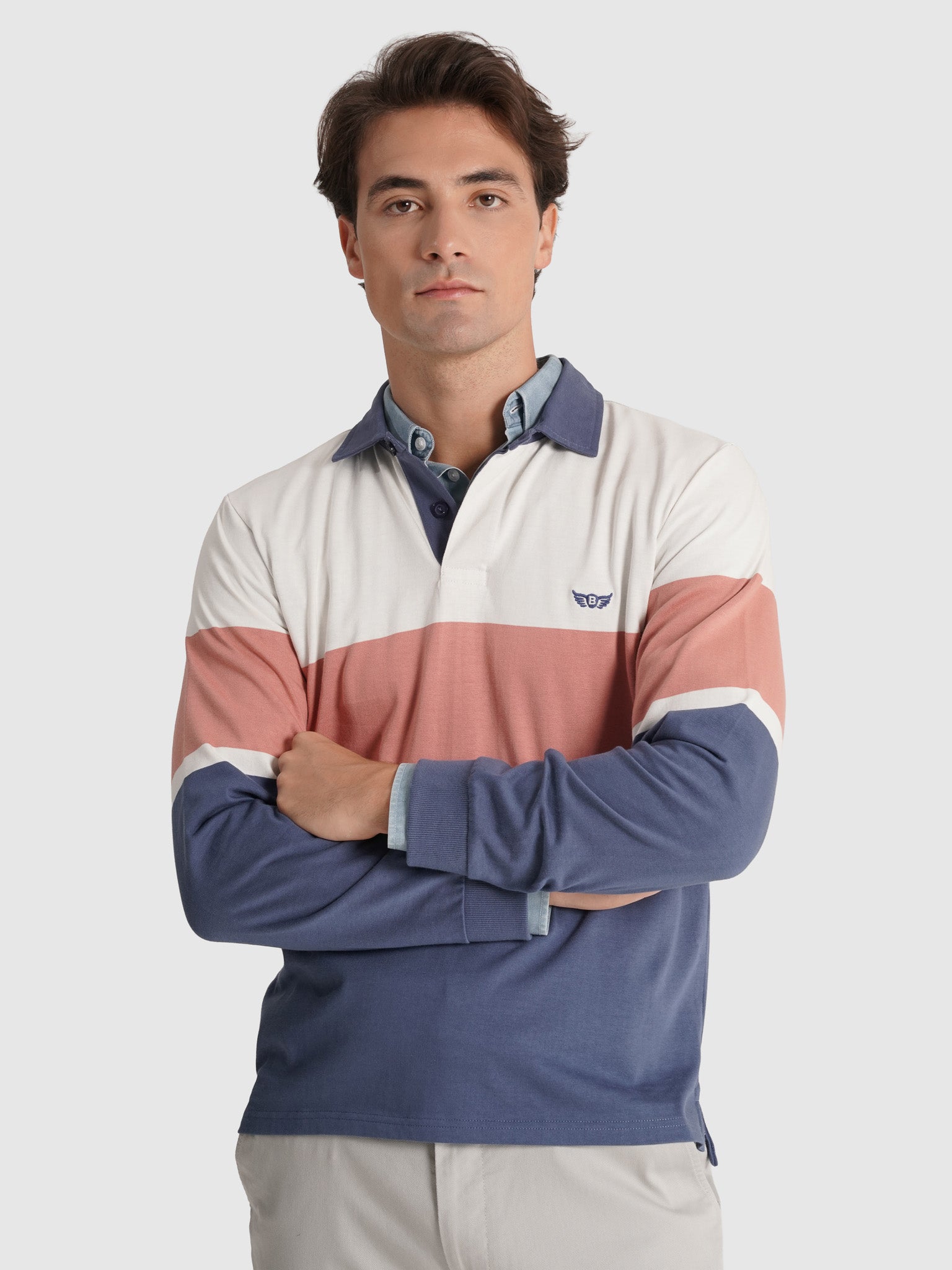 Rugbie Algodão Azul Manga Comprida Regular Fit Mr. Blue