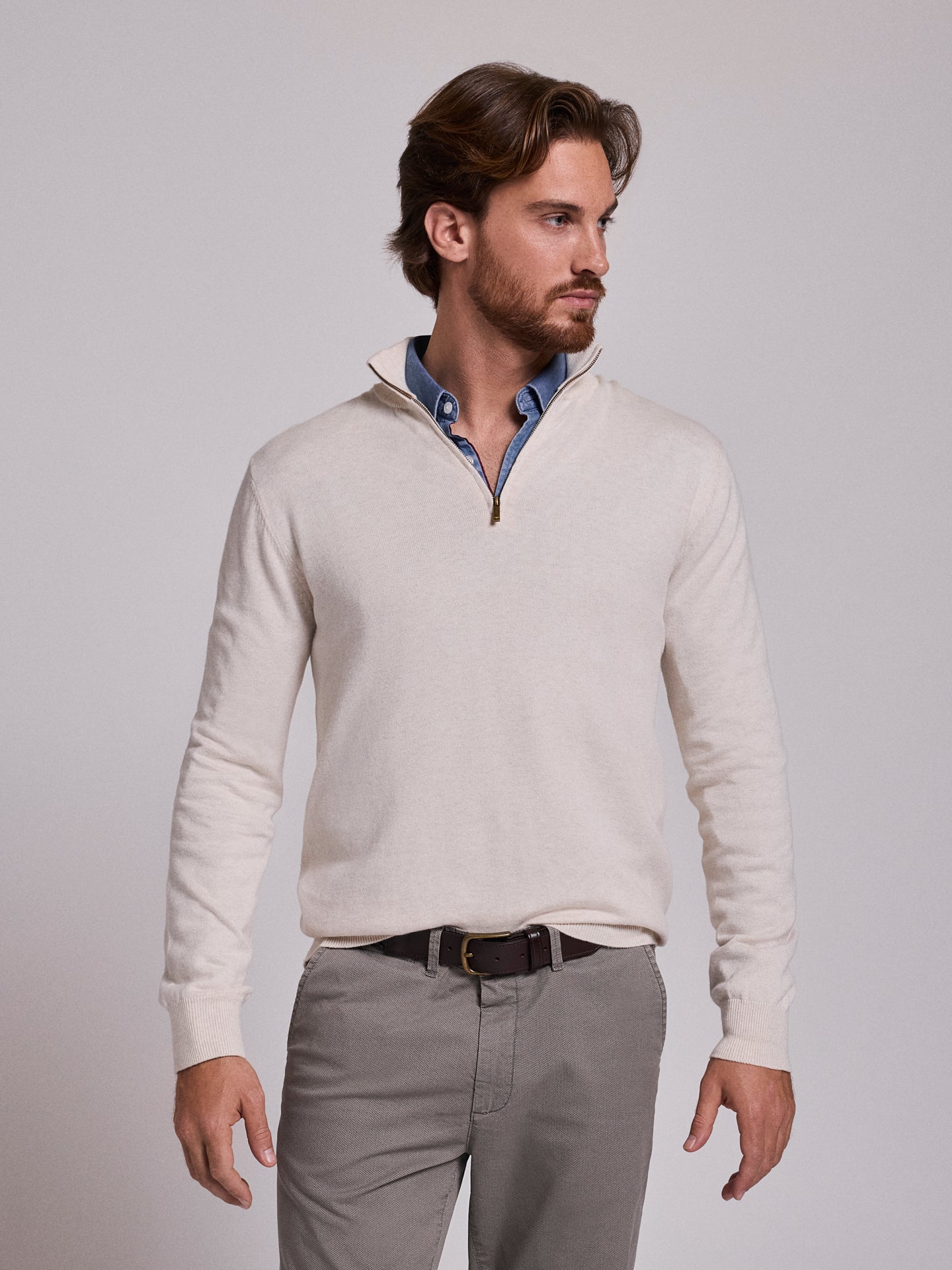 PULLOVER ALGODÃO BEGE MANGA COMPRIDA REGULAR FIT MR. BLUE