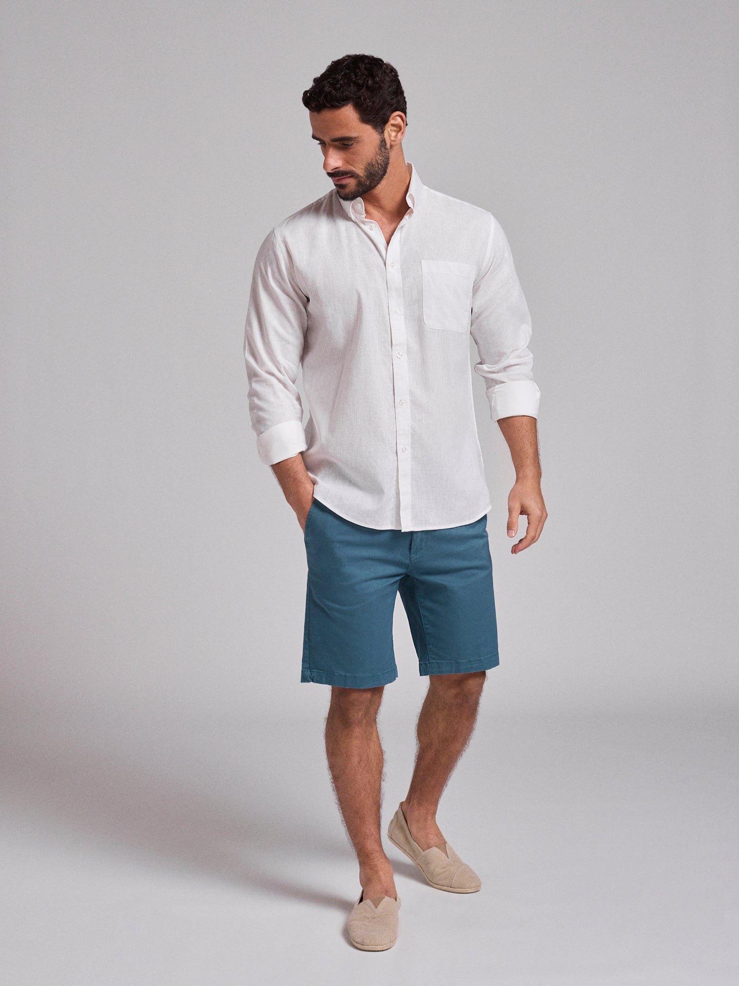 Camisa Linho Branca Manga Comprida Regular Fit Mr. Blue