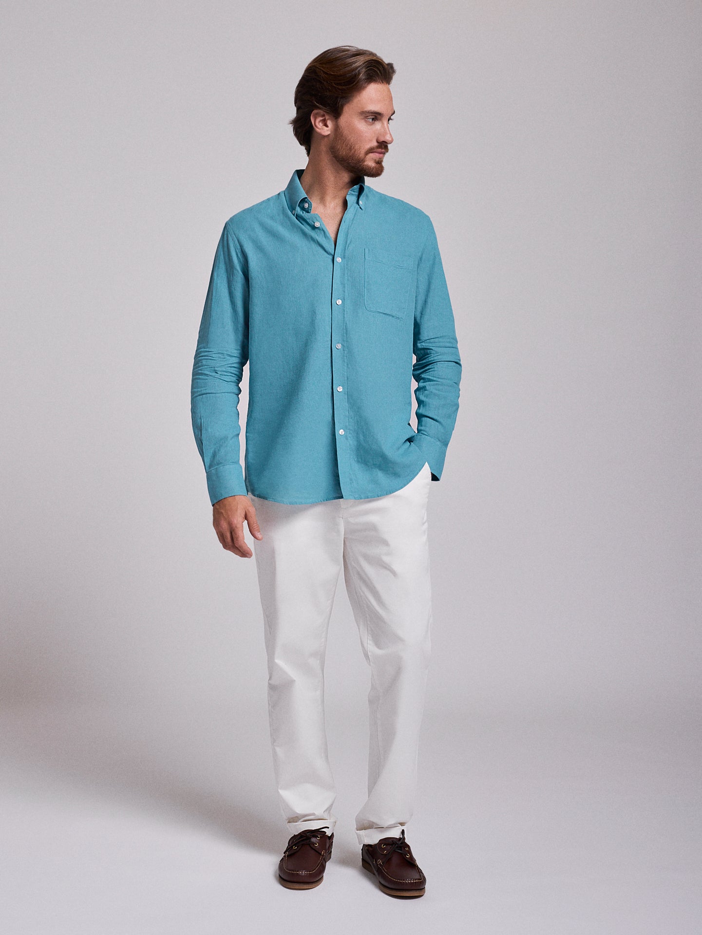 CAMISA LINHO AZUL MANGA COMPRIDA REGULAR FIT MR. BLUE