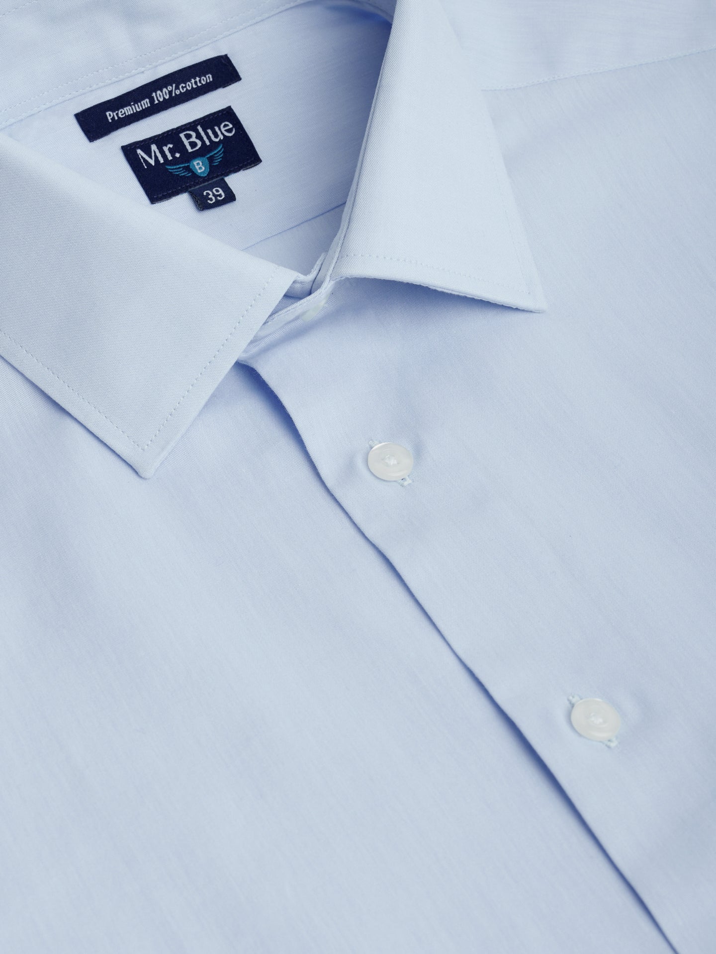 Camisa Algodão Azul Manga Comprida Classic Fit Mr. Blue