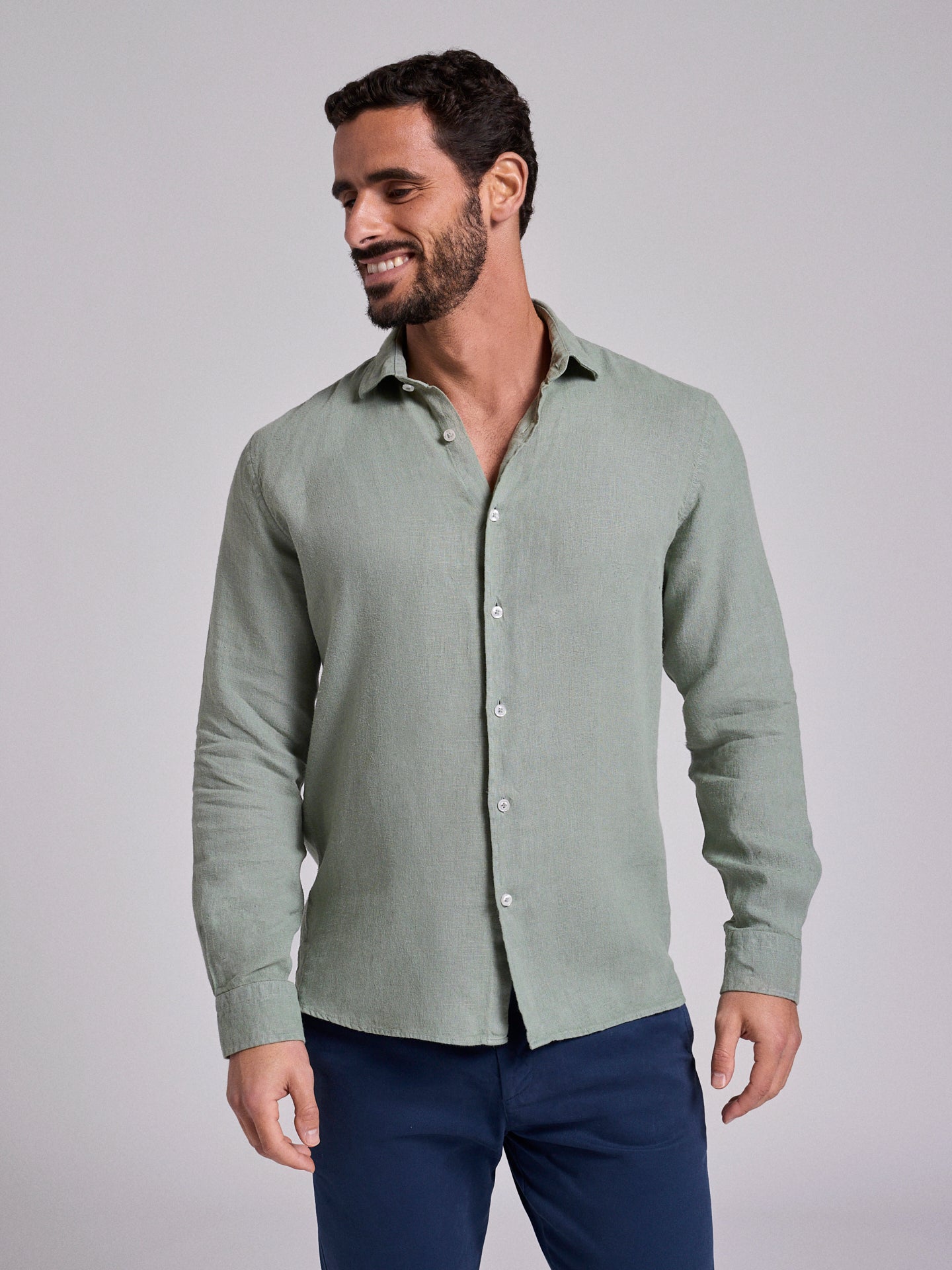 CAMISA LINHO VERDE MANGA COMPRIDA TAILORED FIT MARK BELLUCCI