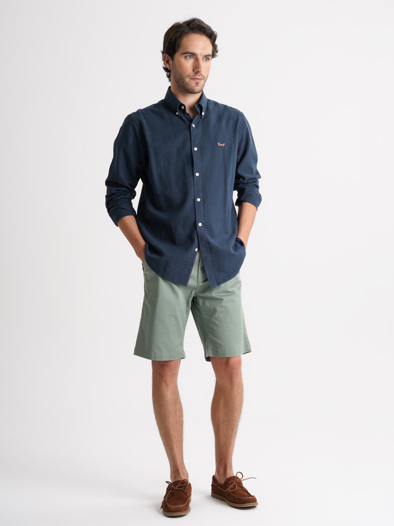 Camisa Regular Fit Linho Azul Mr. Blue