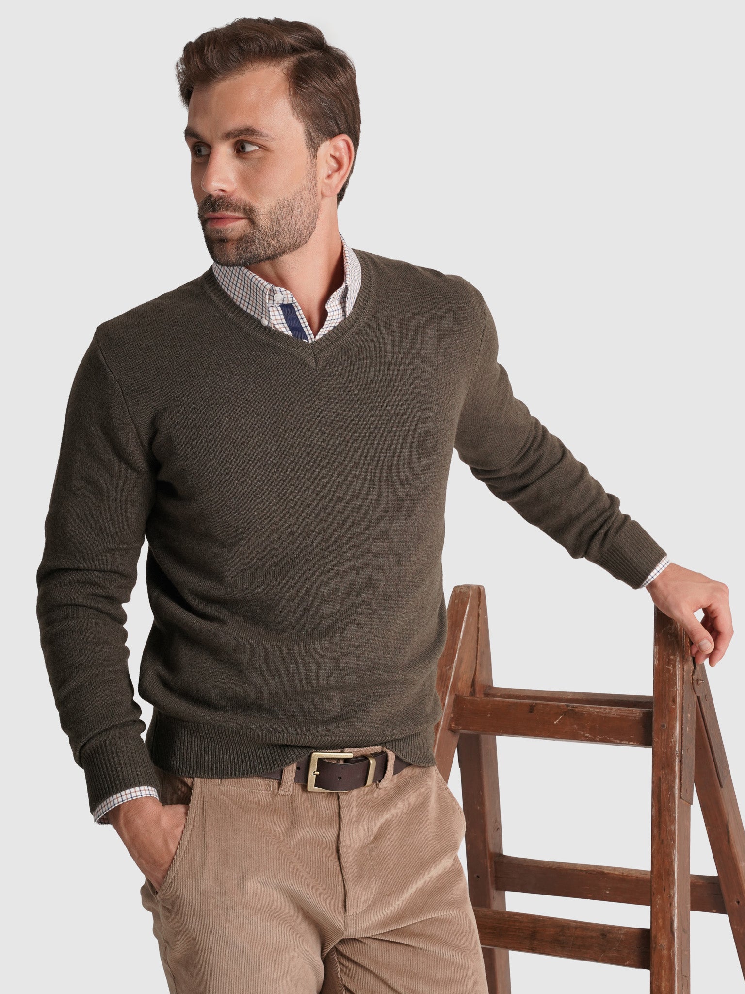 Pullover Lã Verde Com Cotoveleira Regular Fit Mr. Blue