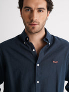Camisa Regular Fit Linho Azul Mr. Blue