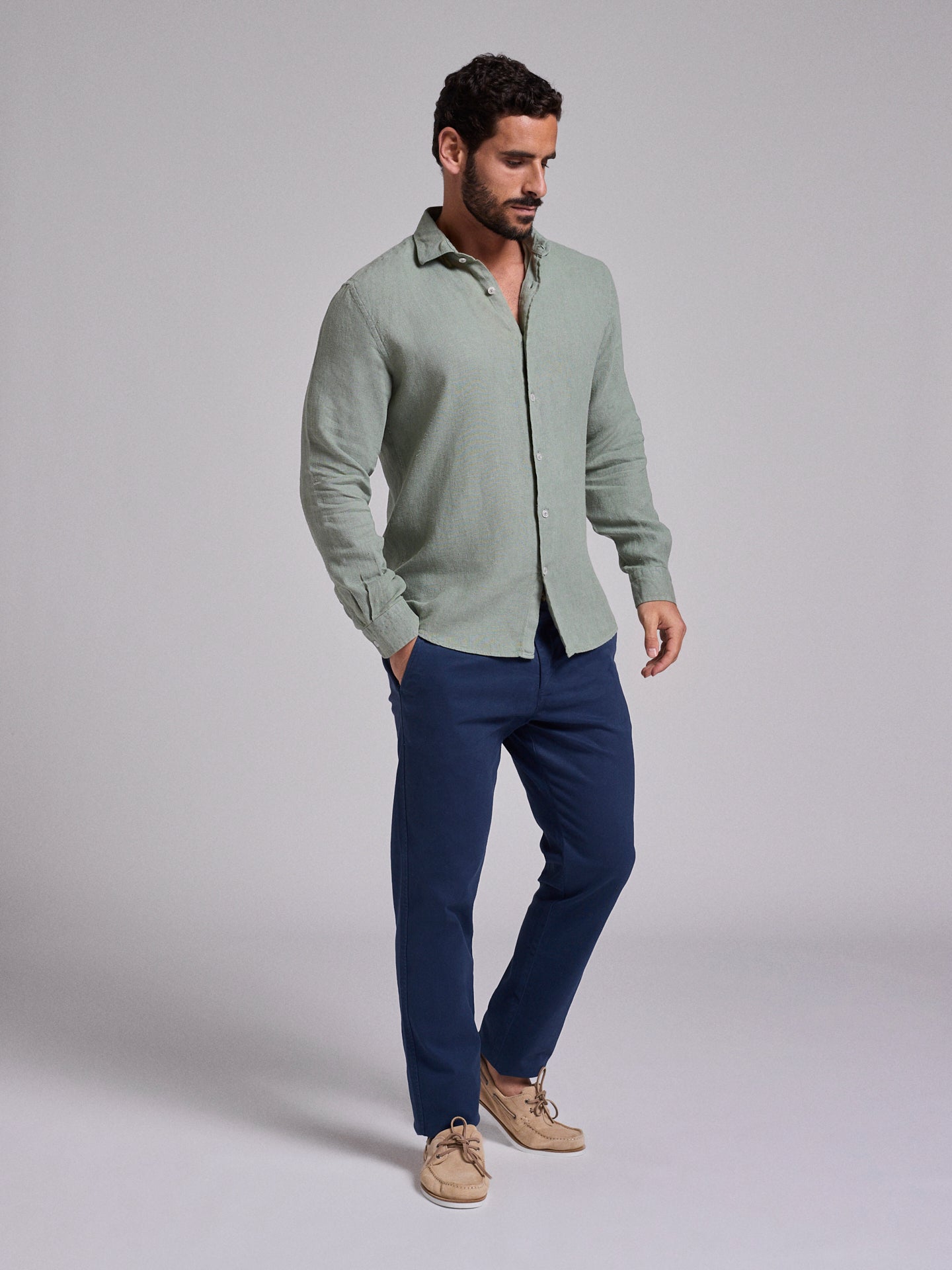 CAMISA LINHO VERDE MANGA COMPRIDA TAILORED FIT MARK BELLUCCI