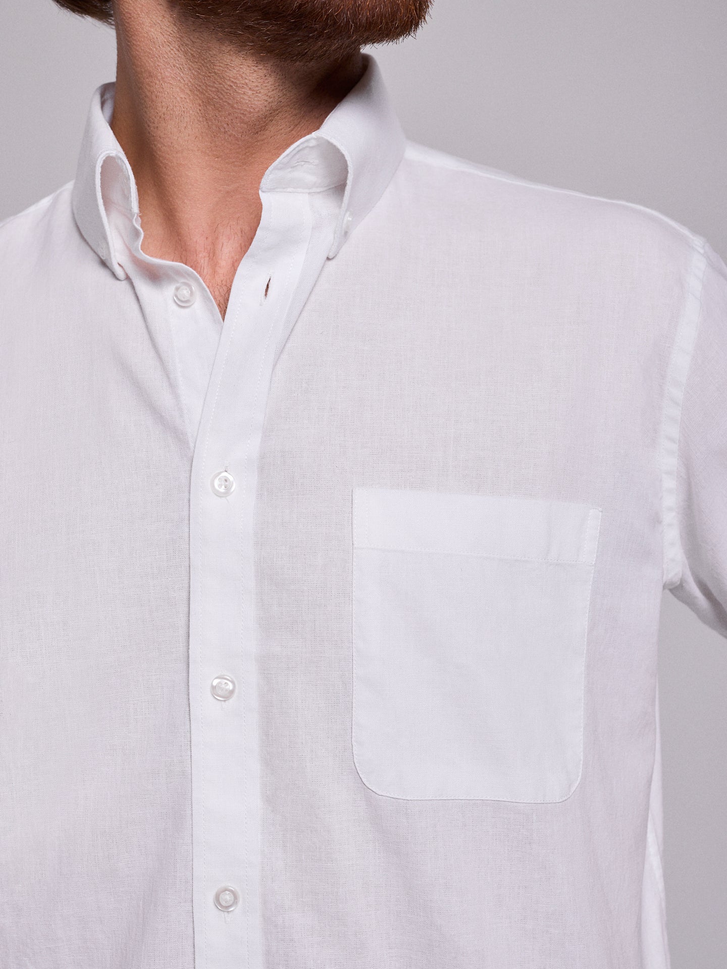 Camisa Linho Branca Manga Curta Regular Fit Mr. Blue