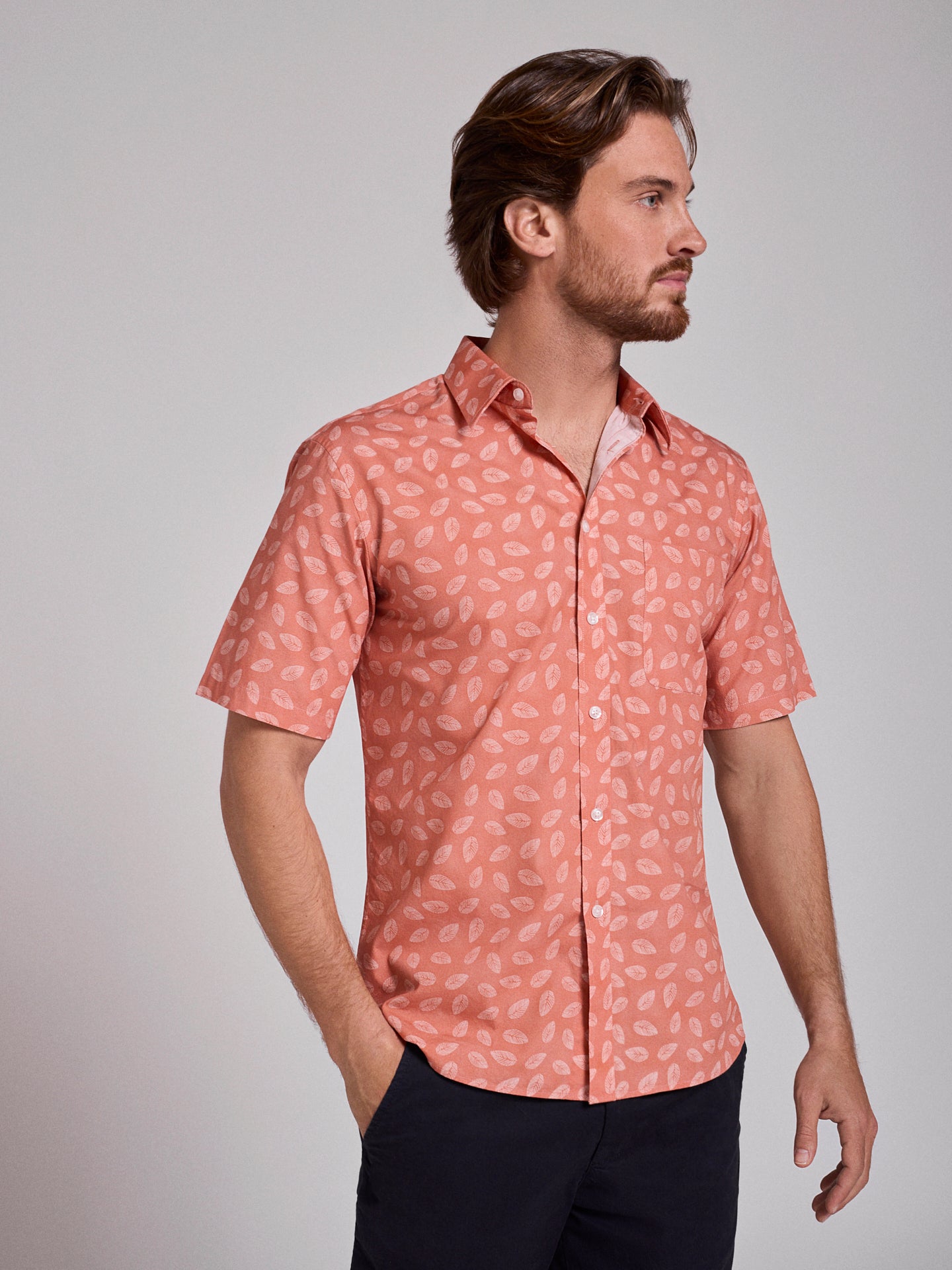 Camisa Algodão Laranja Manga Curta Regular Fit Mr. Blue