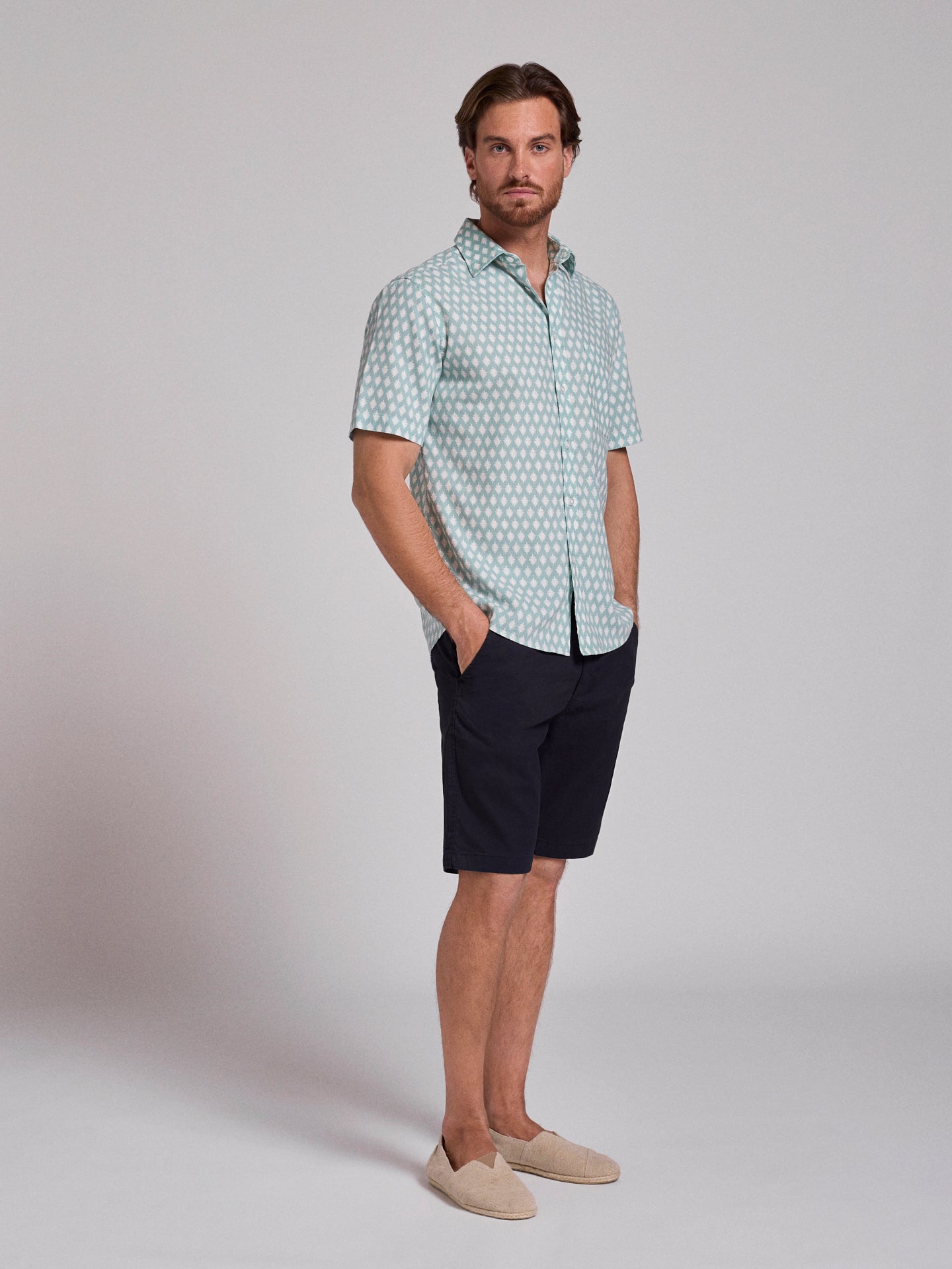 Camisa Linho Verde Manga Curta Regular Fit Mr. Blue