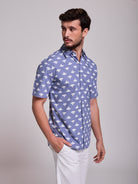 Camisa Algodão Azul Manga Curta Regular Fit Mr. Blue