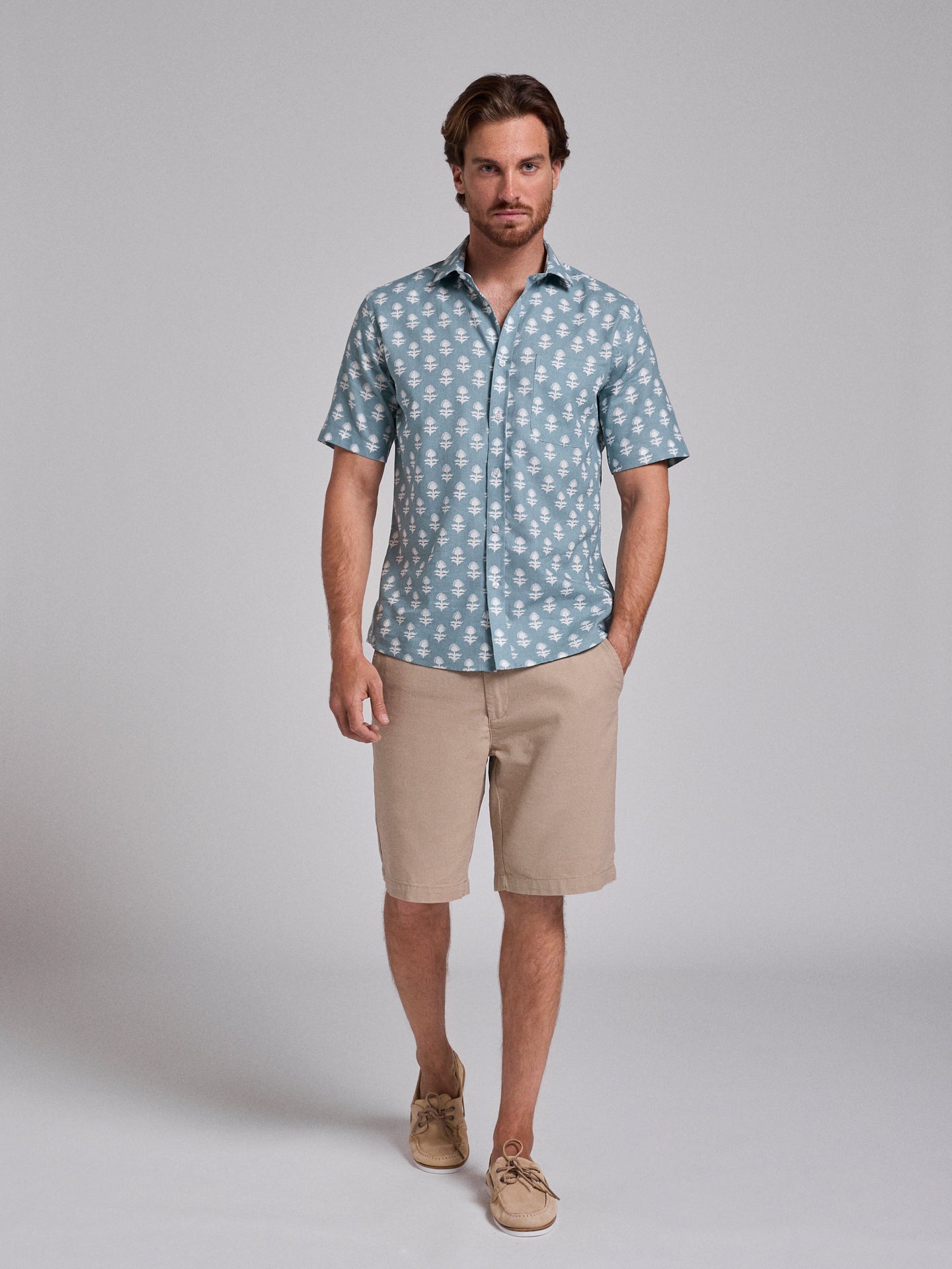 Camisa Linho Verde Manga Curta Regular Fit Mr. Blue