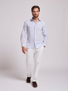 Camisa Linho Azul Manga Comprida Slim Fit Mr. Blue