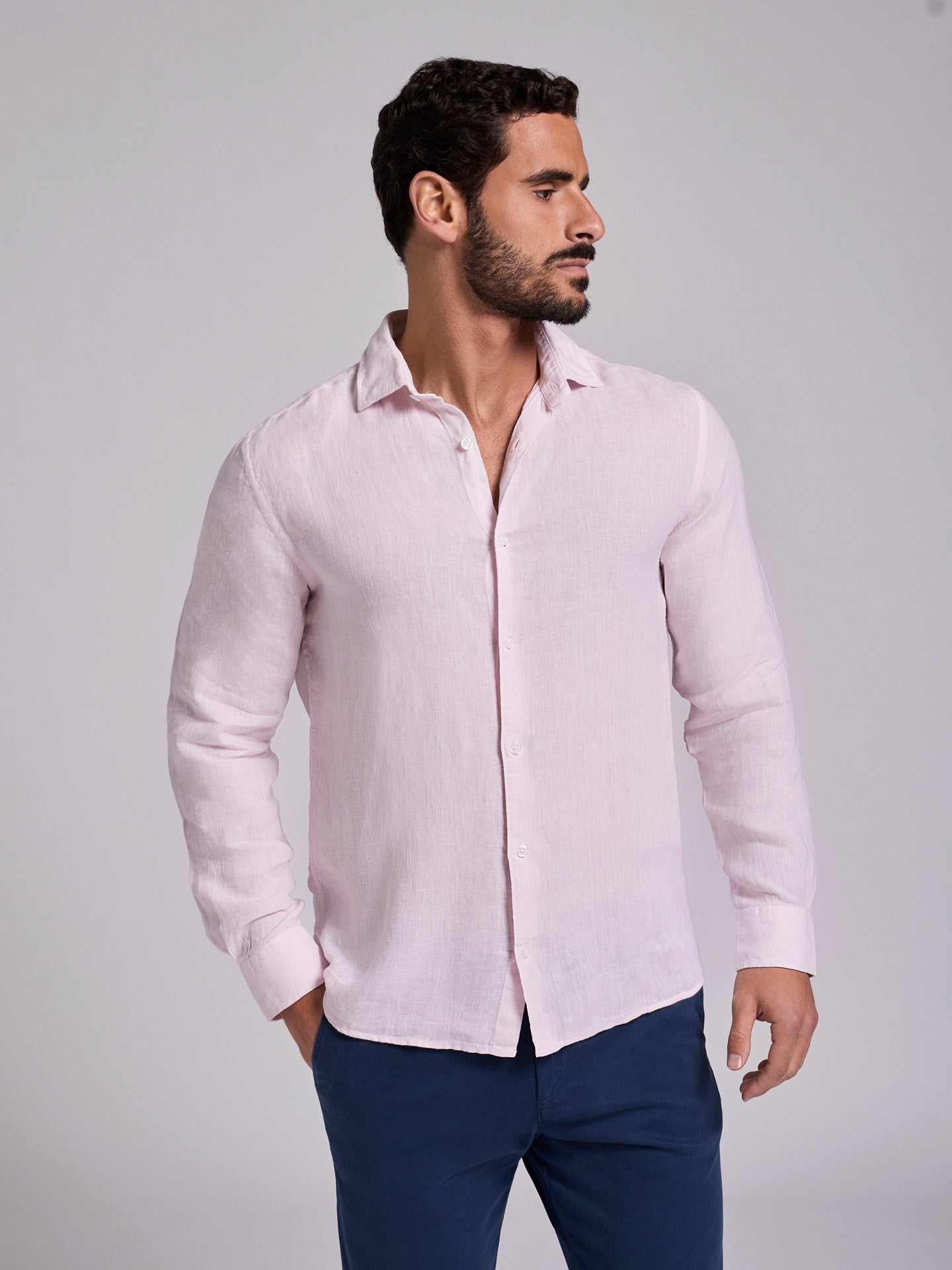 CAMISA LINHO ROSA MANGA COMPRIDA TAILORED FIT MARK BELLUCCI