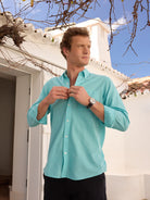Camisa Regular Fit Linho Azul Mr. Blue