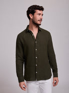 Camisa Linho Verde Manga Comprida Tailored Fit Mr. Blue