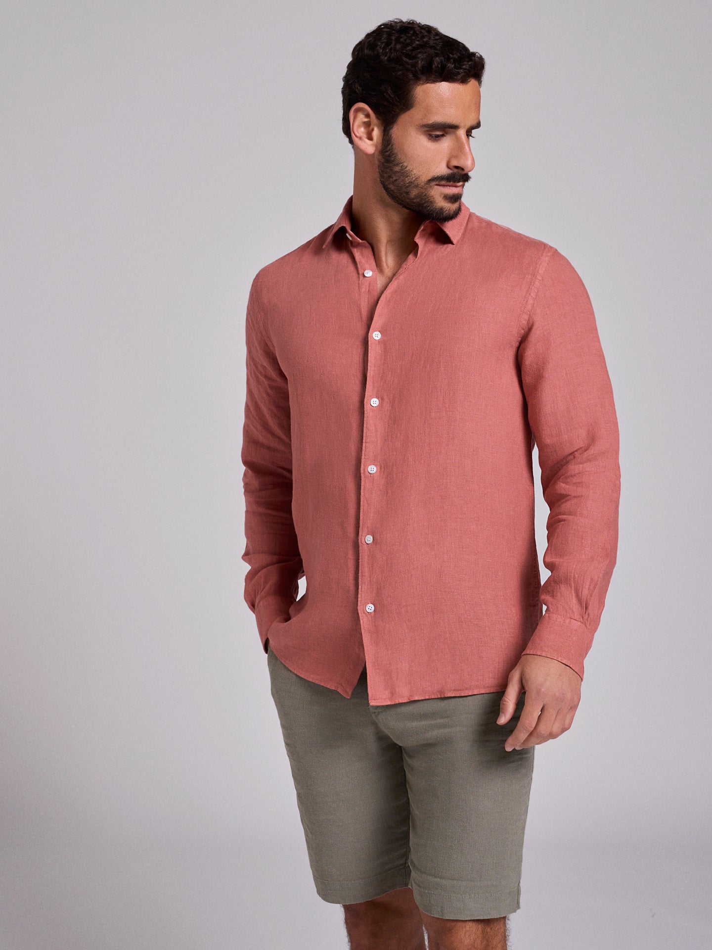 CAMISA LINHO ROSA MANGA COMPRIDA TAILORED FIT MARK BELLUCCI