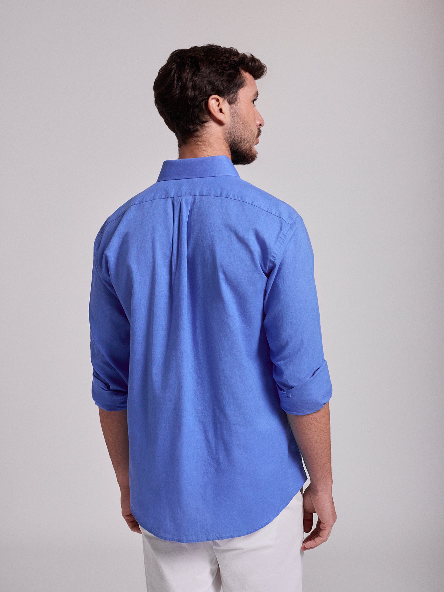 Camisa Linho Azul Manga Comprida Regular Fit Mr. Blue